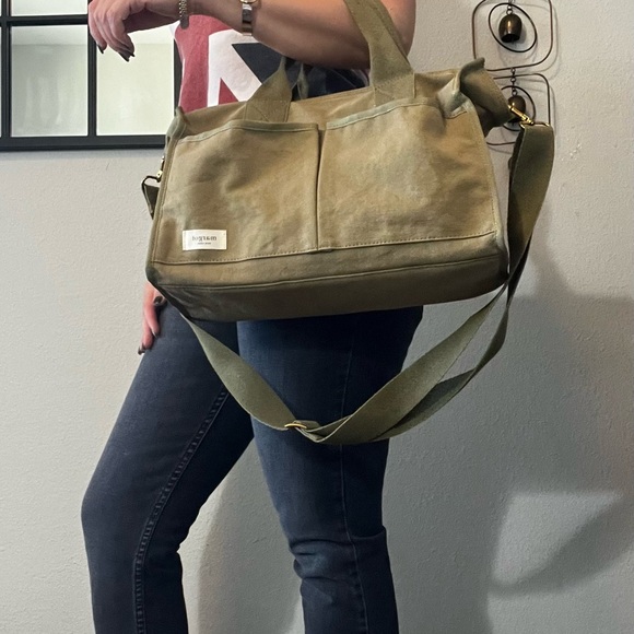 Margot New York Khaki Green Canvas Messenger Bag - Picture 2 of 7